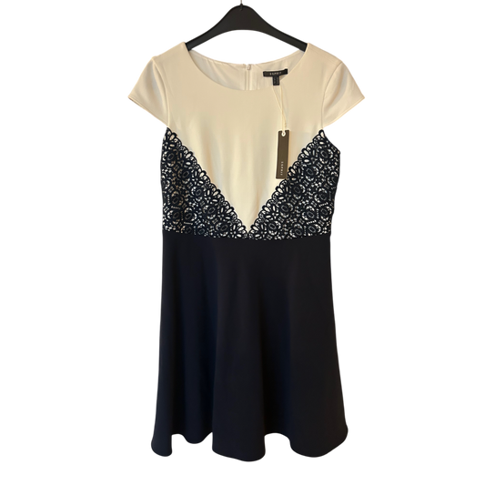 Esprit Kleid Damen Dress Damenkleid Gr. 40 Weiß Spitze Kontrast Neu Hochwertig