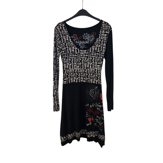 Desigual Kleid Damen Dress Damenkleid Gr. S Schwarz Print Stretch Stylisch Look