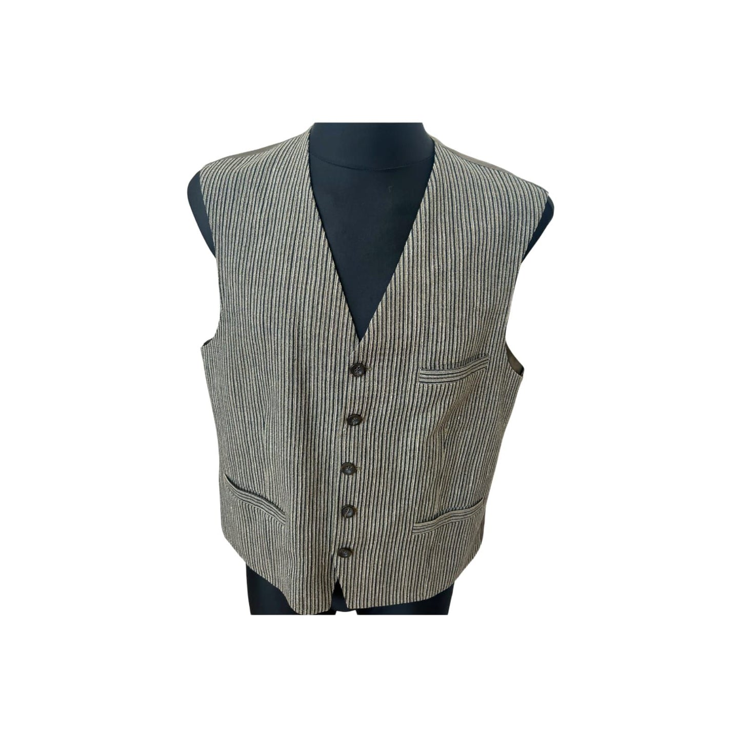 Roy Robson Weste Herren Gr 50 Taupe Nadelstreifen Schurwolle Leinen