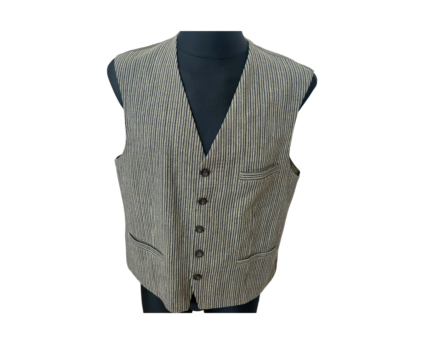 Roy Robson Weste Herren Gr 50 Taupe Nadelstreifen Schurwolle Leinen