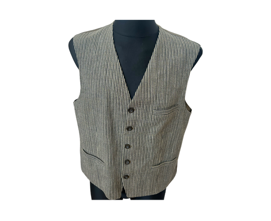 Roy Robson Weste Herren Gr 50 Taupe Nadelstreifen Schurwolle Leinen