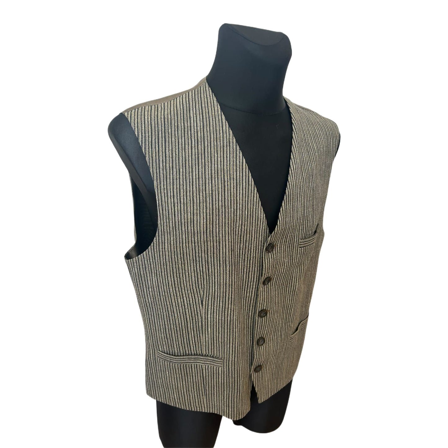 Roy Robson Weste Herren Gr 50 Taupe Nadelstreifen Schurwolle Leinen