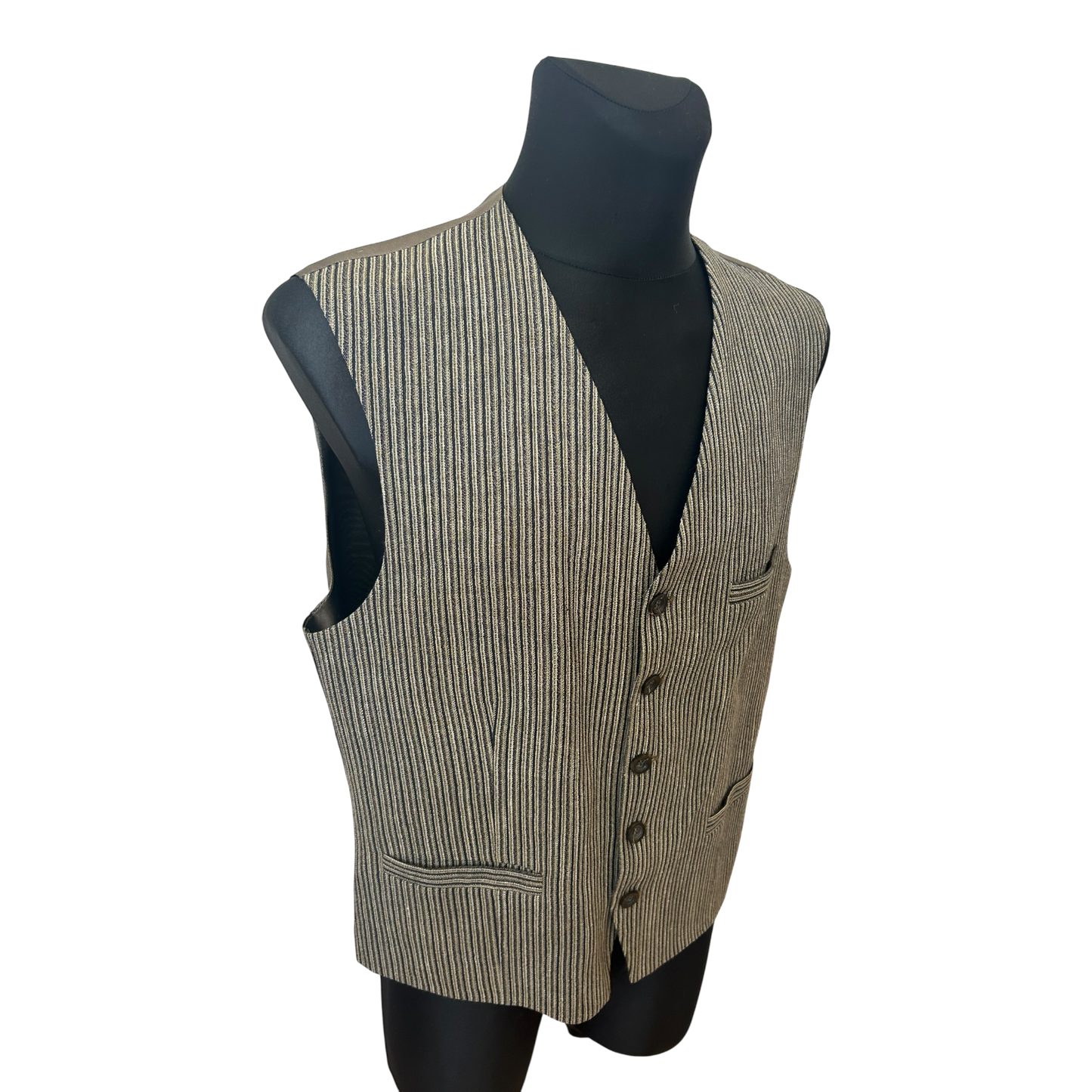 Roy Robson Weste Herren Gr 50 Taupe Nadelstreifen Schurwolle Leinen