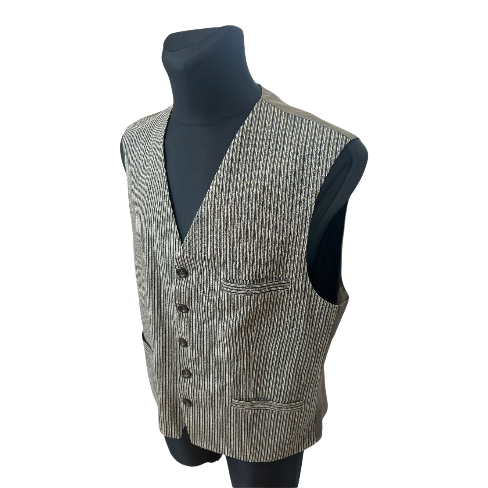 Roy Robson Weste Herren Gr 50 Taupe Nadelstreifen Schurwolle Leinen