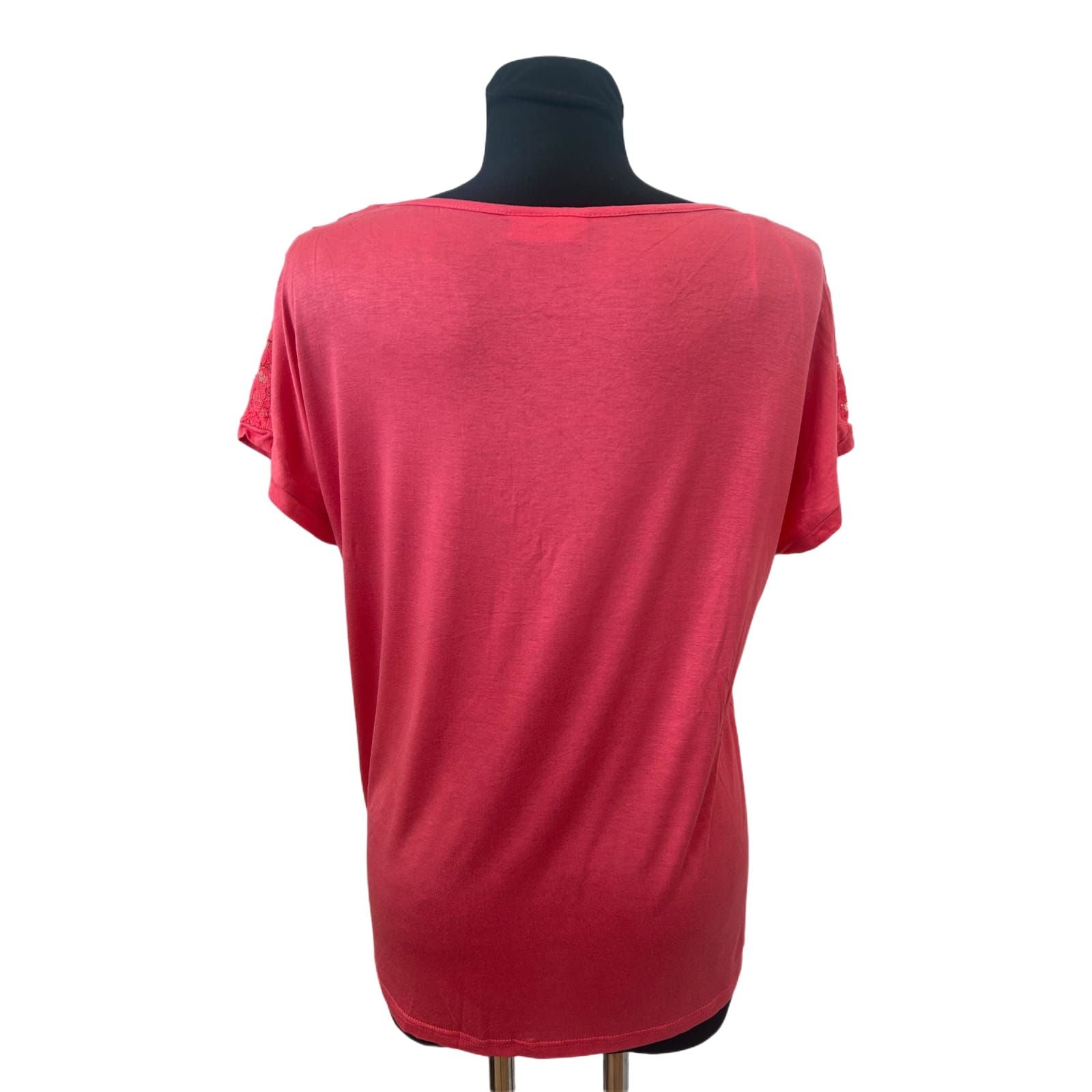 Janina Damen T Shirt Gr 42 Pink Spitze Kurzarm Viskose Stretch Neu