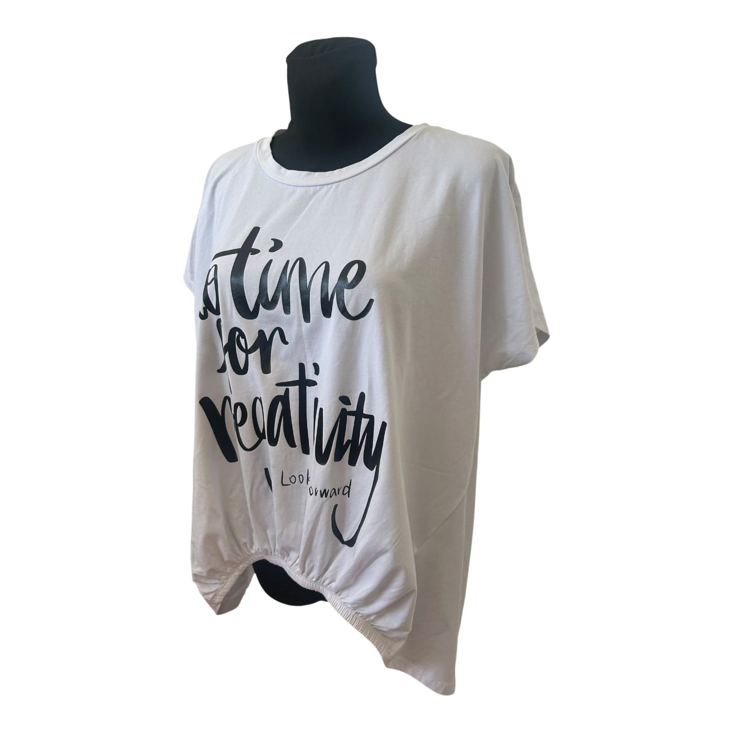 Made with Love Damen T Shirt Weiß Large Print Italy Oversize Baumwolle Stretch