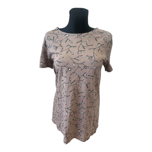 Scalino Damen T Shirt Gr 38 Braun Blumen Muster Baumwolle Viskose Mix
