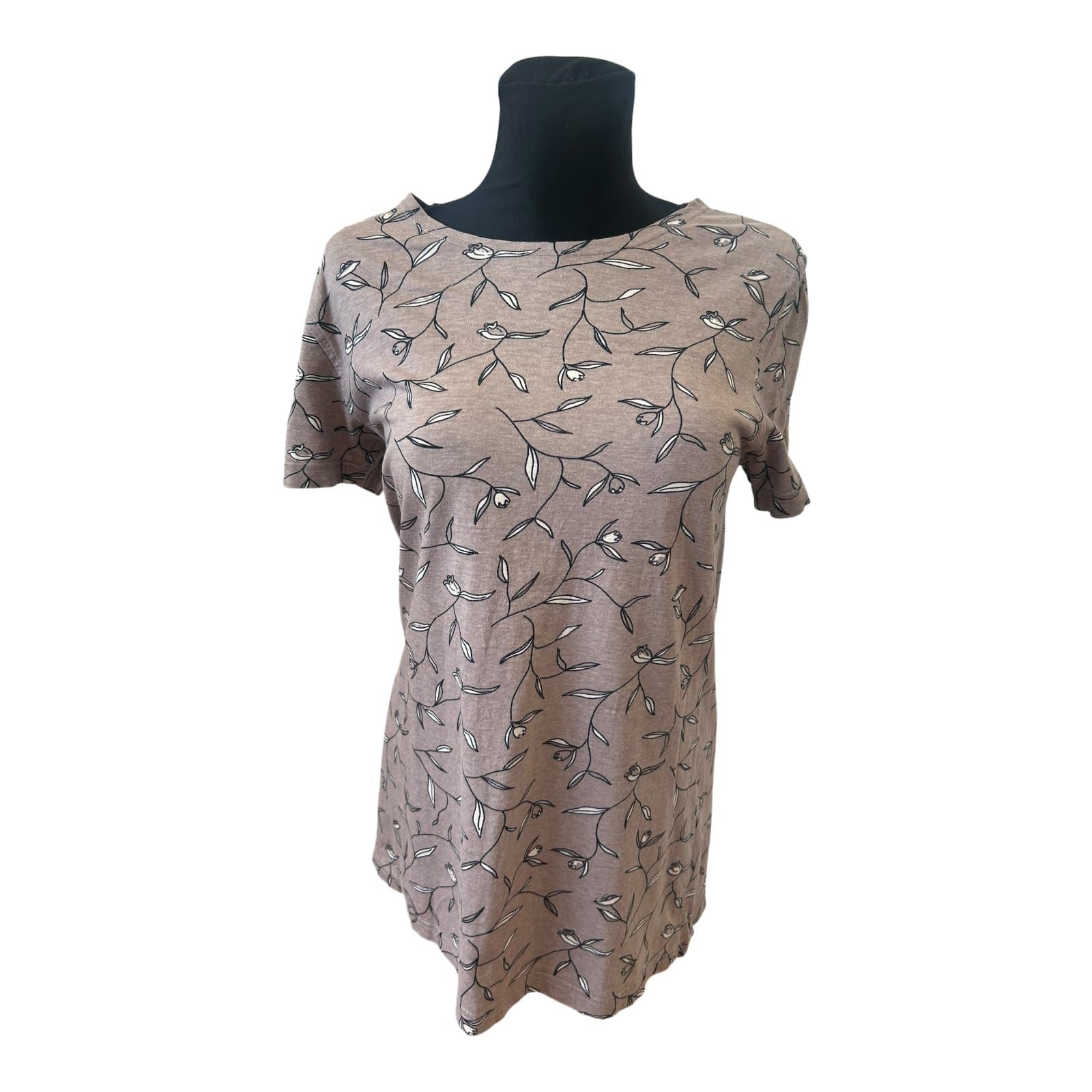 Scalino Damen T Shirt Gr 38 Braun Blumen Muster Baumwolle Viskose Mix