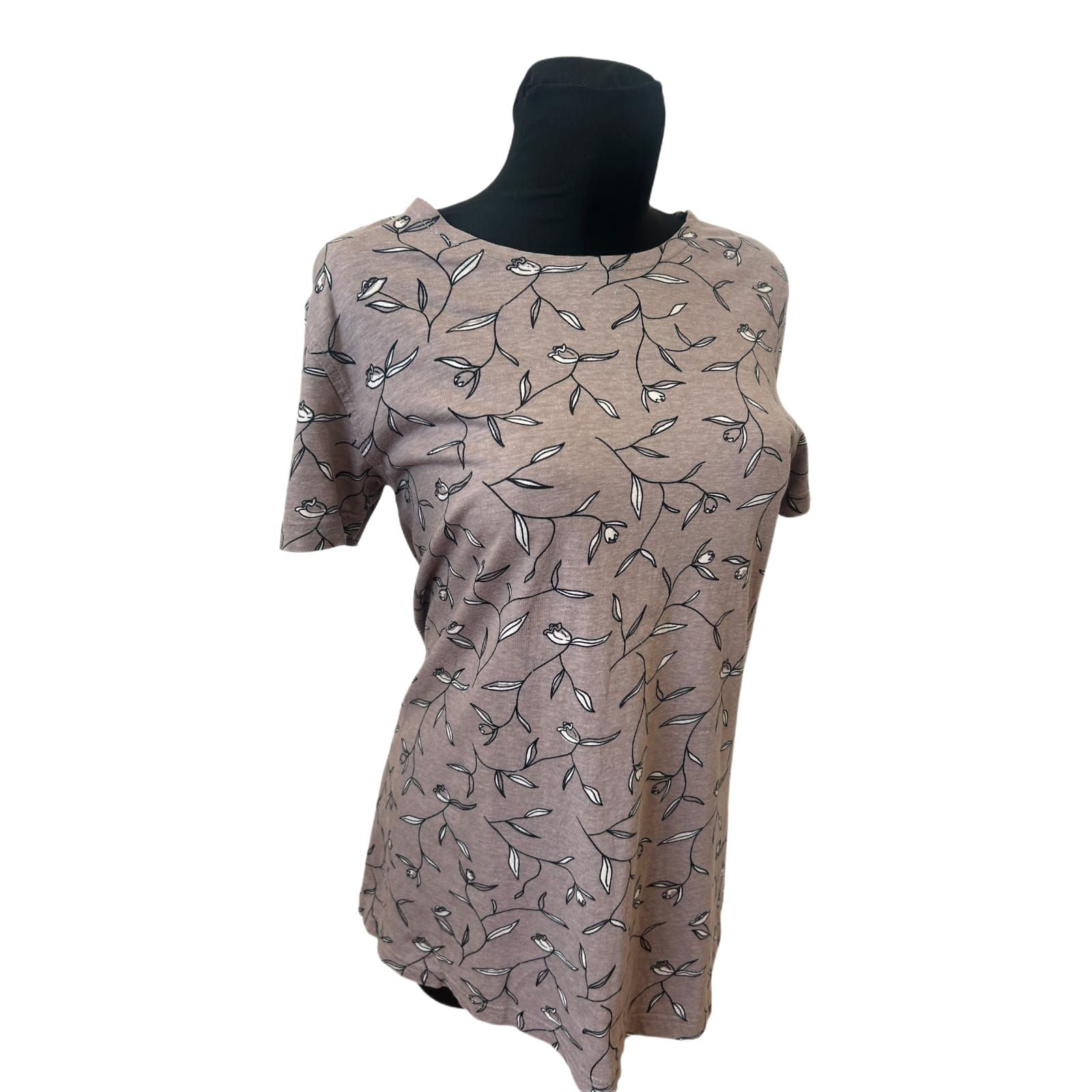 Scalino Damen T Shirt Gr 38 Braun Blumen Muster Baumwolle Viskose Mix