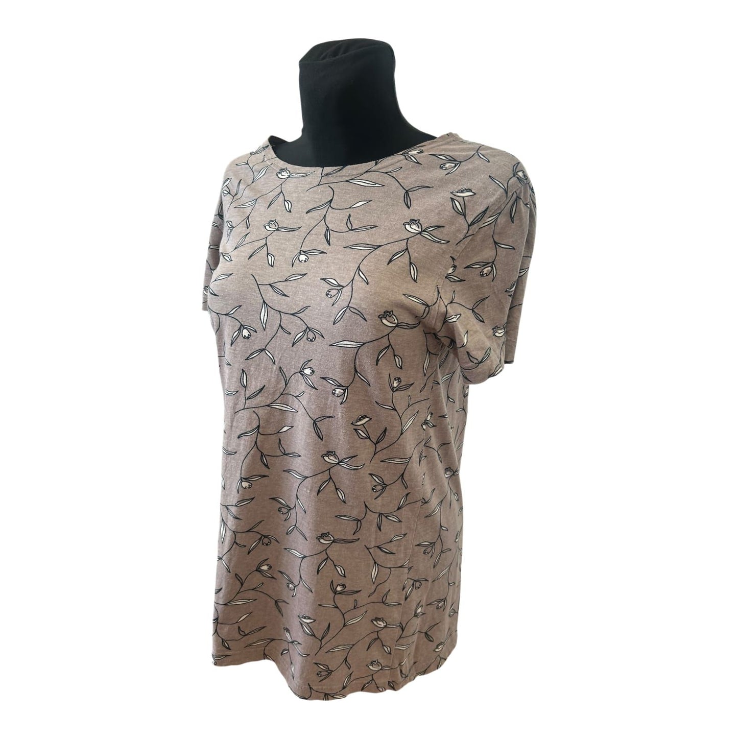 Scalino Damen T Shirt Gr 38 Braun Blumen Muster Baumwolle Viskose Mix