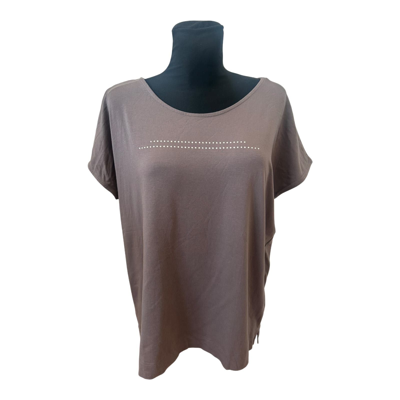 Adagio Damen Shirt Gr 46 Braun Modal Baumwolle Stretch Punkte Applikation