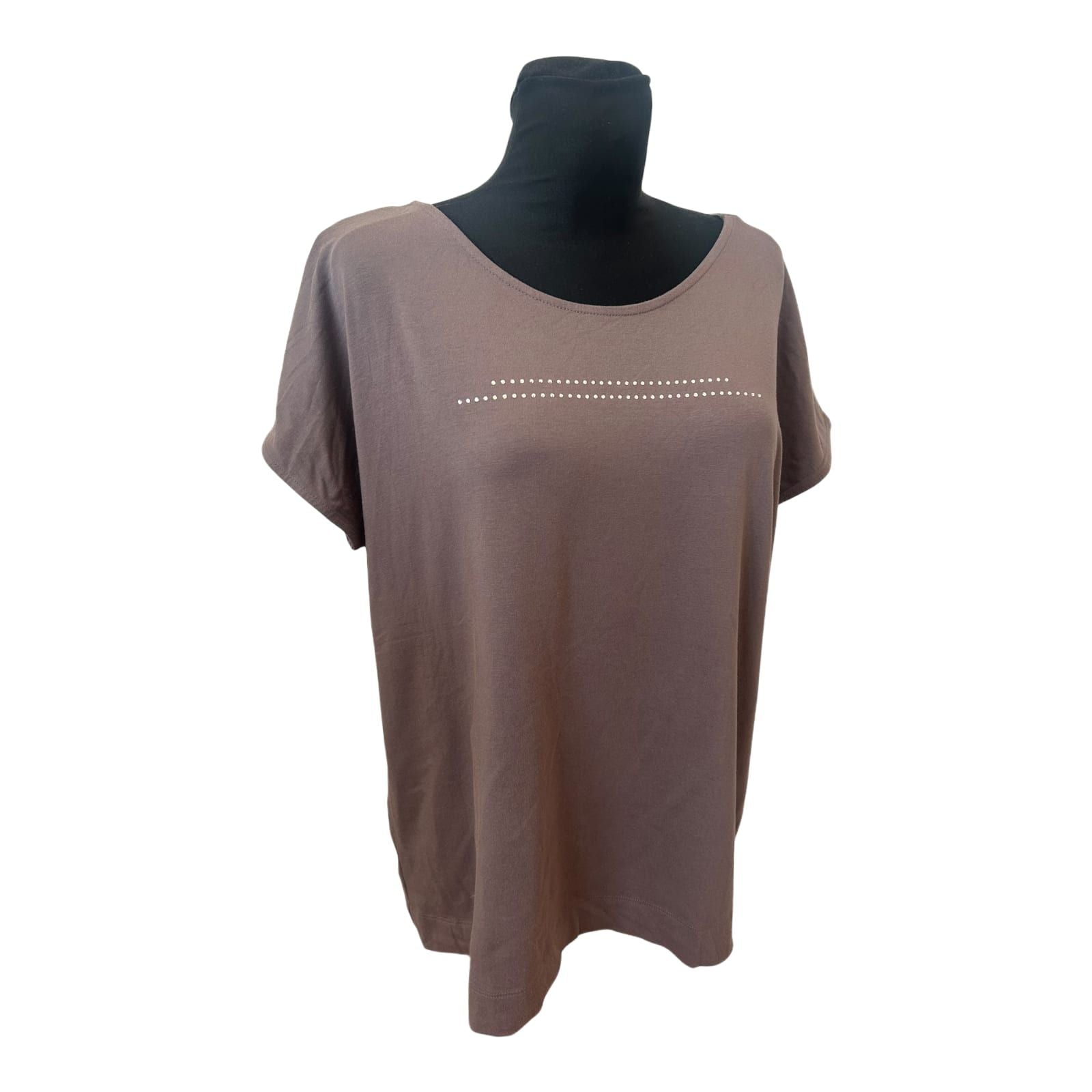 Adagio Damen Shirt Gr 46 Braun Modal Baumwolle Stretch Punkte Applikation