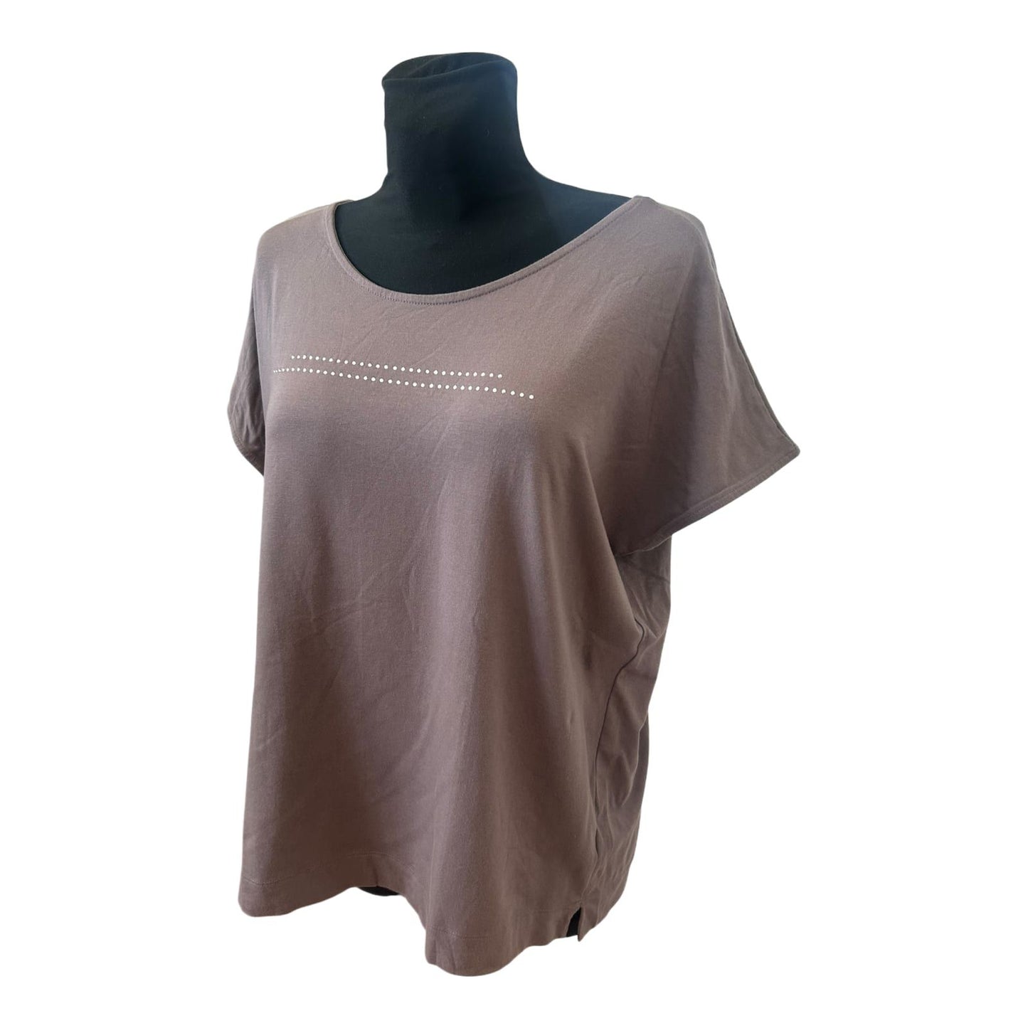 Adagio Damen Shirt Gr 46 Braun Modal Baumwolle Stretch Punkte Applikation