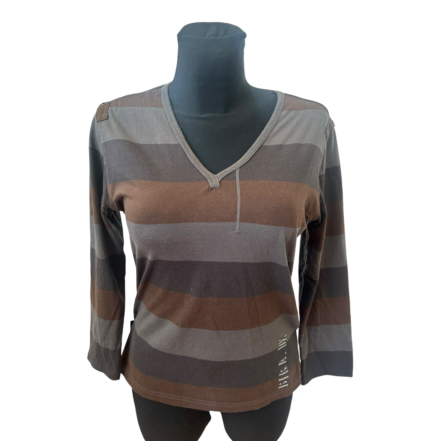 Killtec Giga DX Damen Shirt Gr 40 Braun Grau Gestreift 3/4 Arm Baumwolle