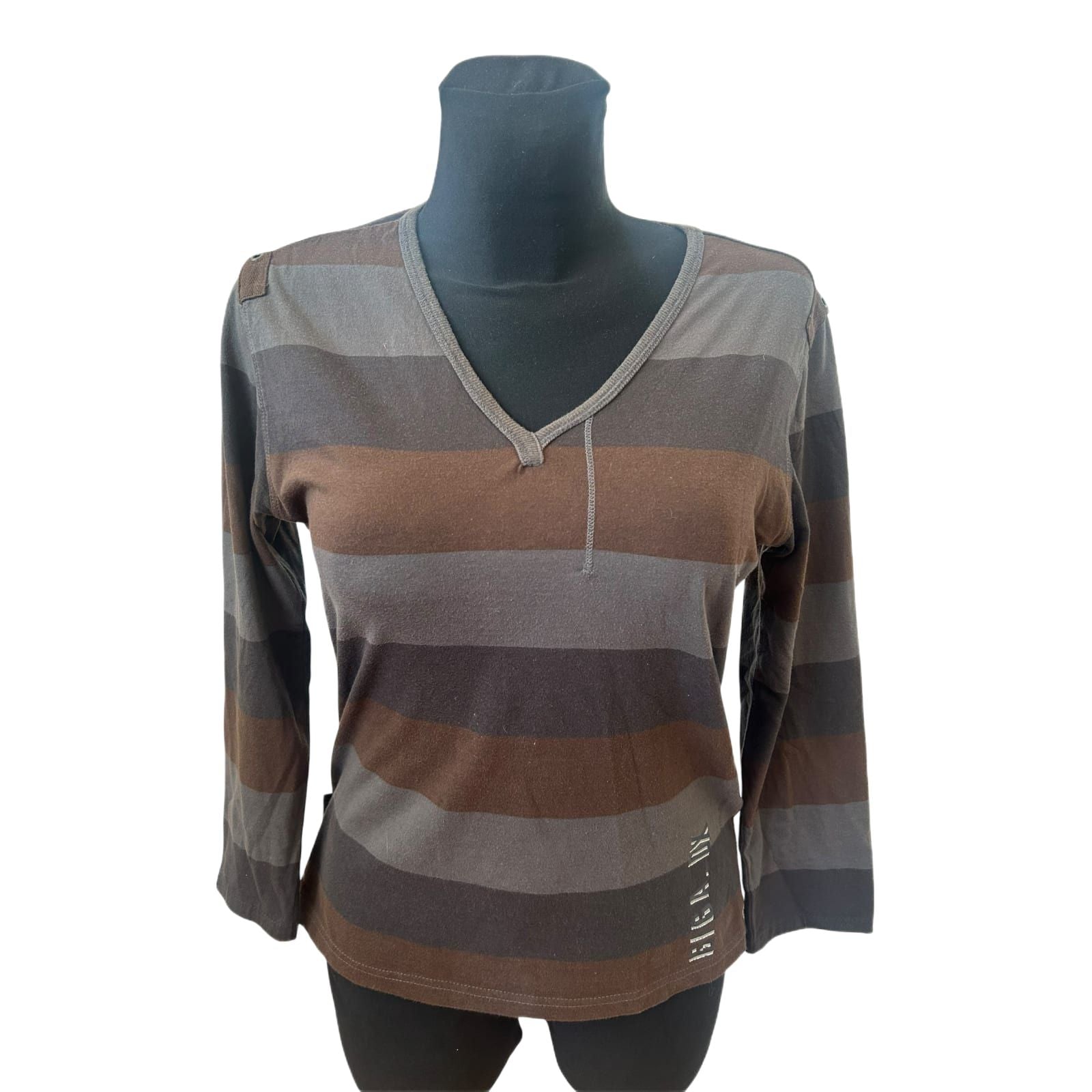 Killtec Giga DX Damen Shirt Gr 40 Braun Grau Gestreift 3/4 Arm Baumwolle