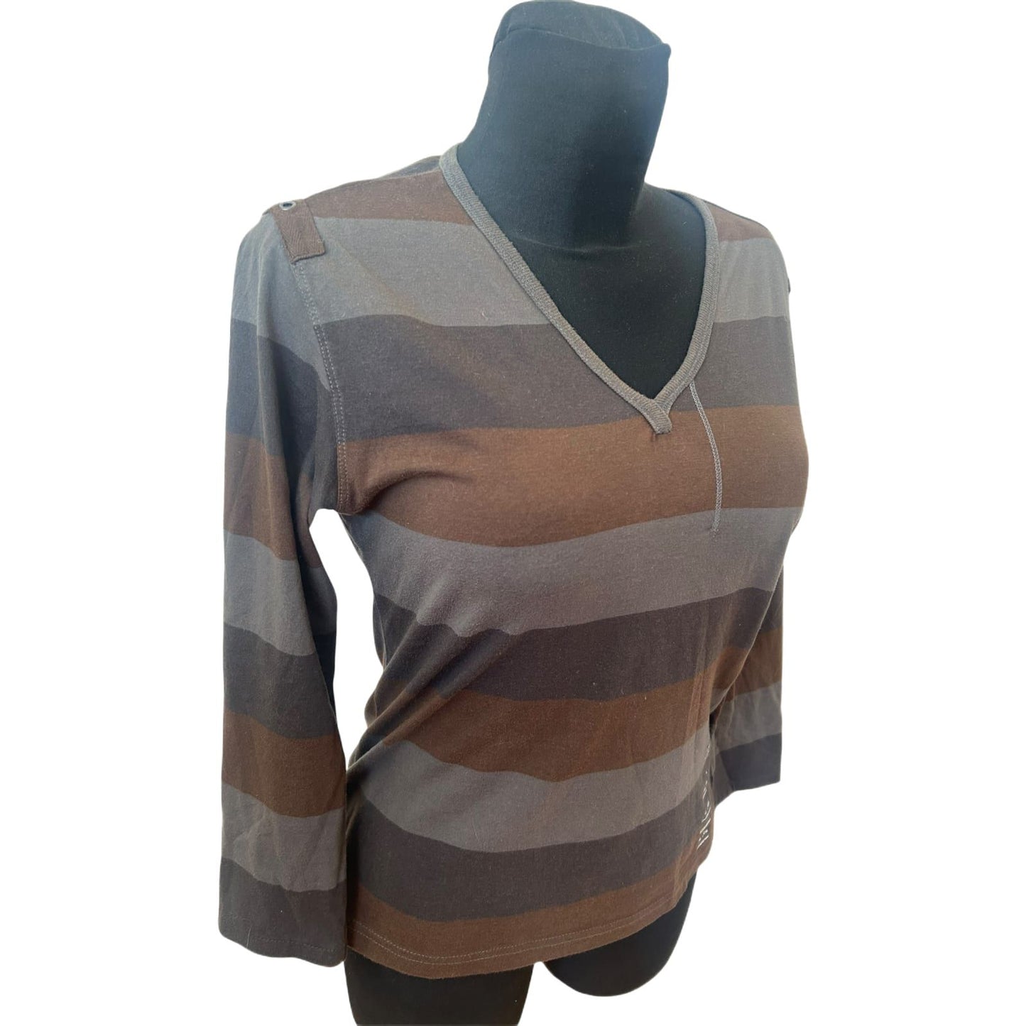 Killtec Giga DX Damen Shirt Gr 40 Braun Grau Gestreift 3/4 Arm Baumwolle