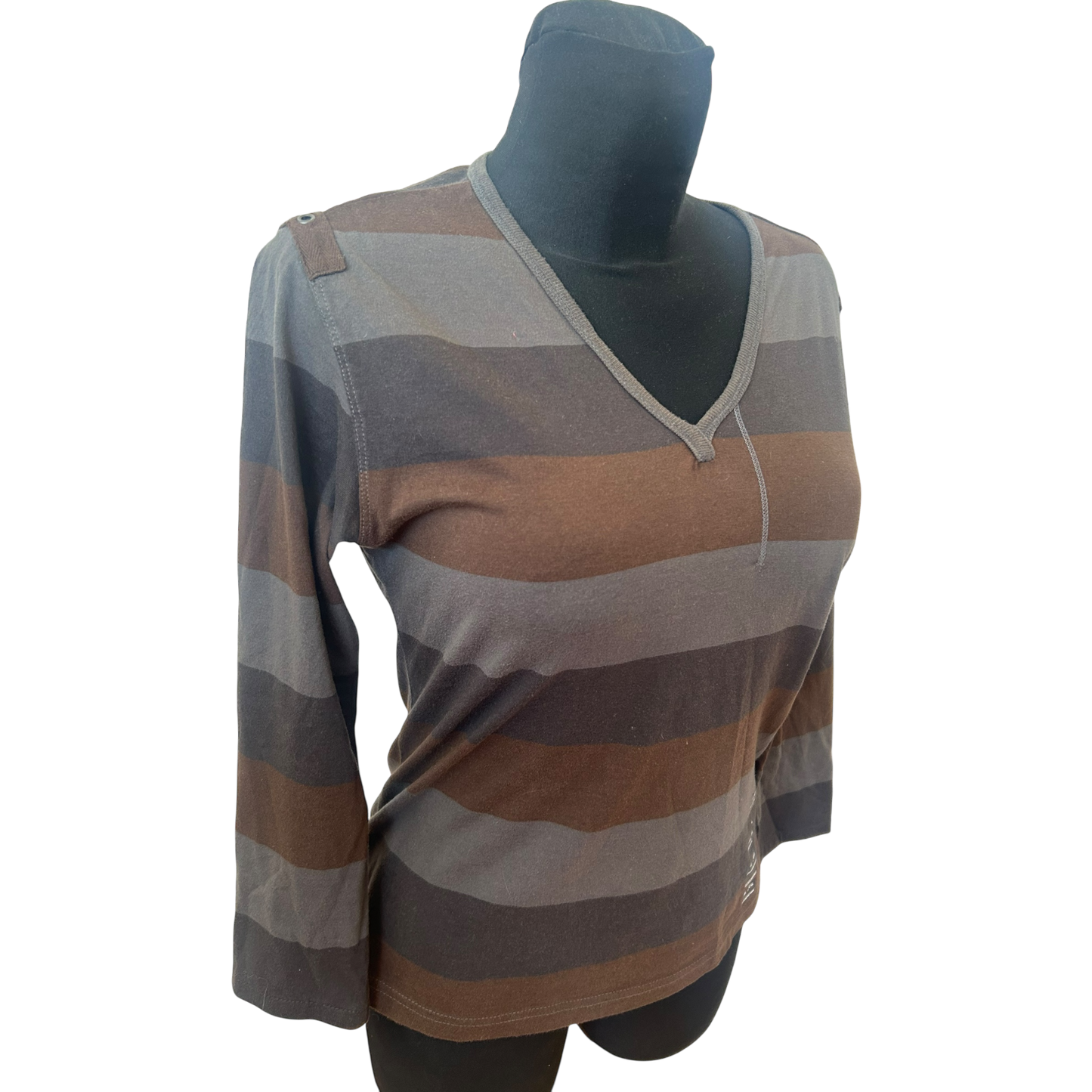 Killtec Giga DX Damen Shirt Gr 40 Braun Grau Gestreift 3/4 Arm Baumwolle