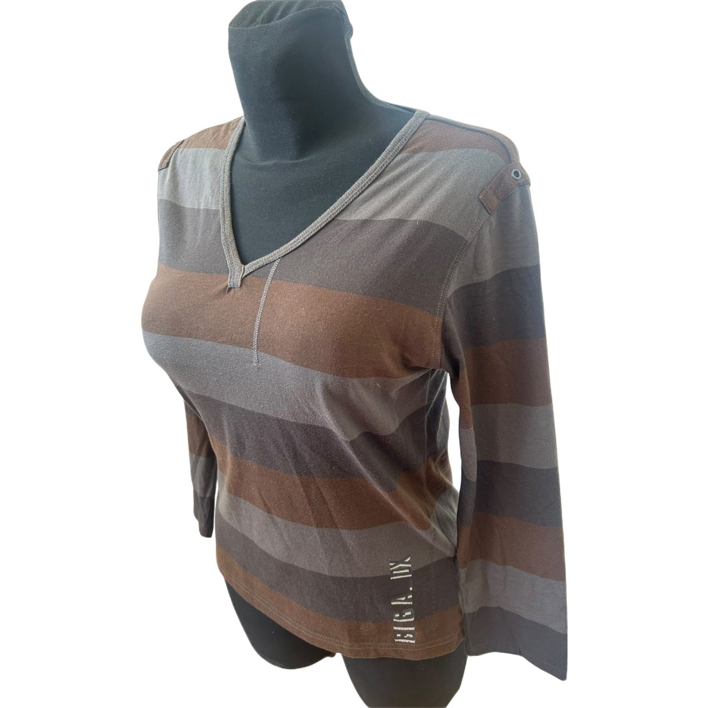Killtec Giga DX Damen Shirt Gr 40 Braun Grau Gestreift 3/4 Arm Baumwolle