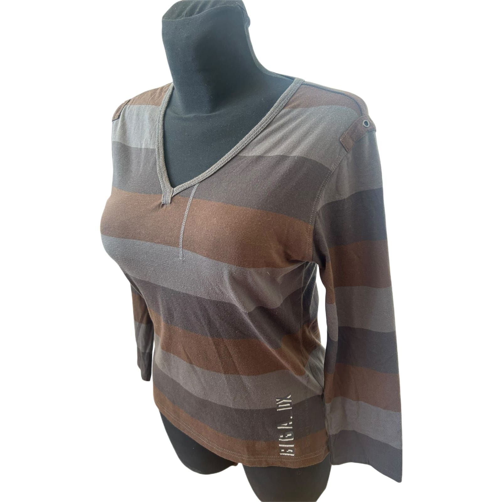 Killtec Giga DX Damen Shirt Gr 40 Braun Grau Gestreift 3/4 Arm Baumwolle
