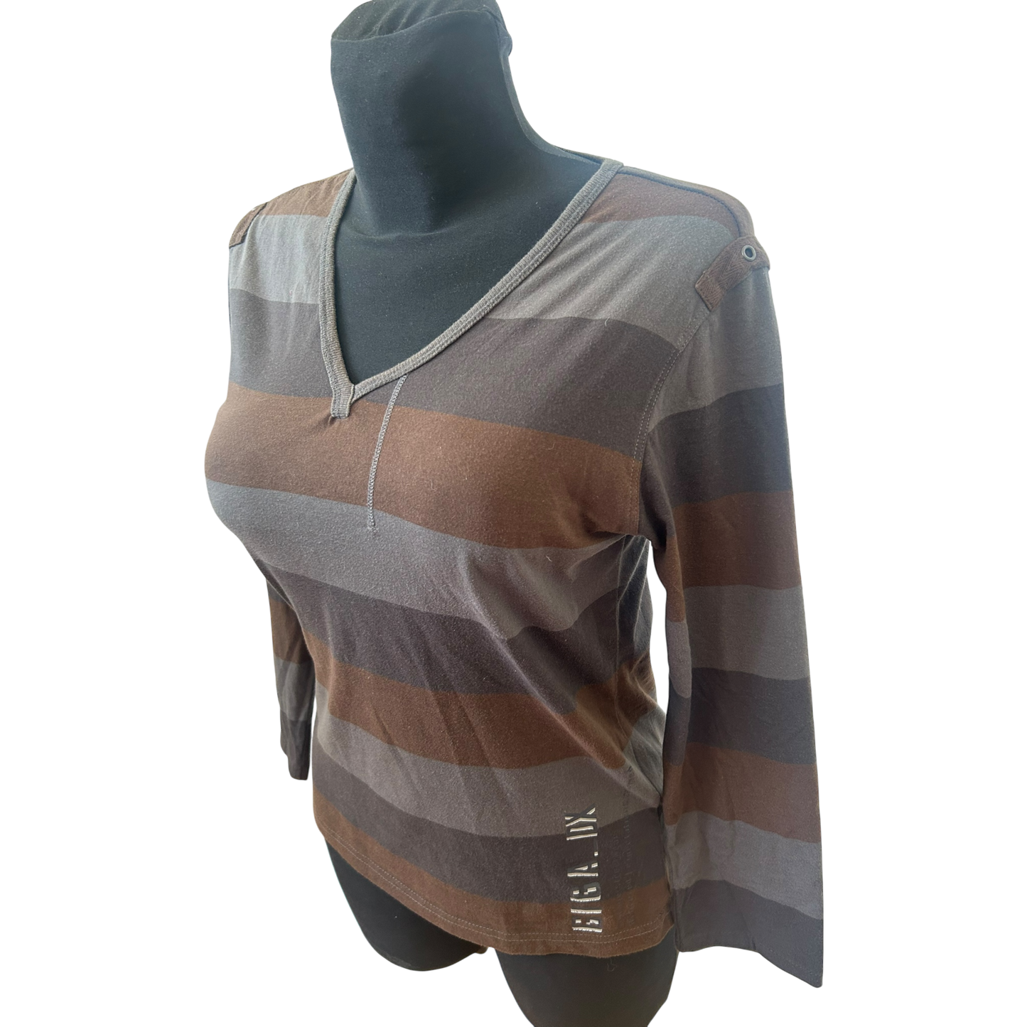 Killtec Giga DX Damen Shirt Gr 40 Braun Grau Gestreift 3/4 Arm Baumwolle