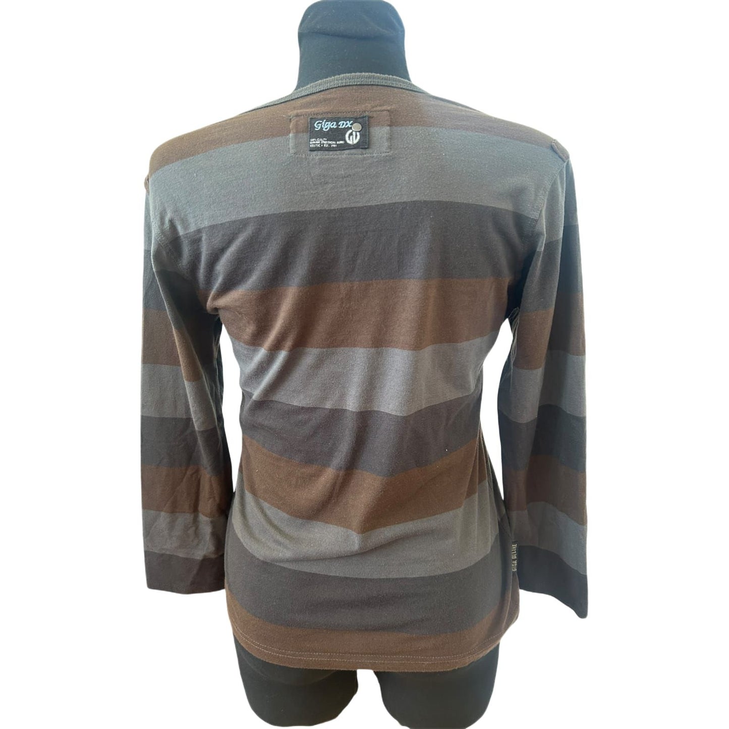 Killtec Giga DX Damen Shirt Gr 40 Braun Grau Gestreift 3/4 Arm Baumwolle