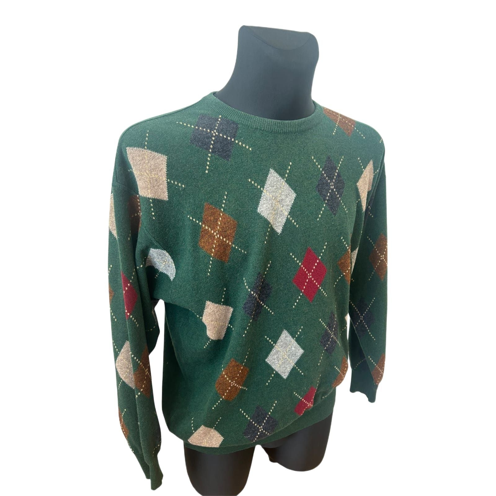 Herren Pullover Gr 54 Dunkelgruen Argyle Super Geelong 100% Schurwolle