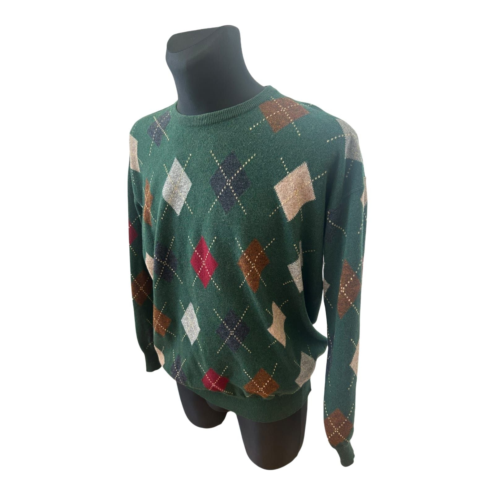 Herren Pullover Gr 54 Dunkelgruen Argyle Super Geelong 100% Schurwolle