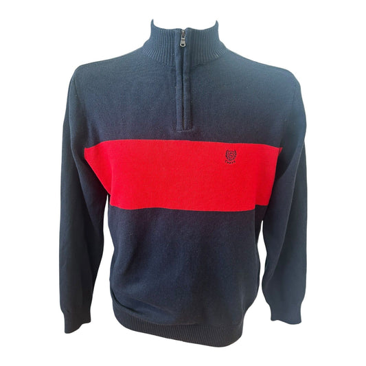 Chaps Herren Pullover M Dunkelblau Rot Stehkragen Reissverschluss Logo