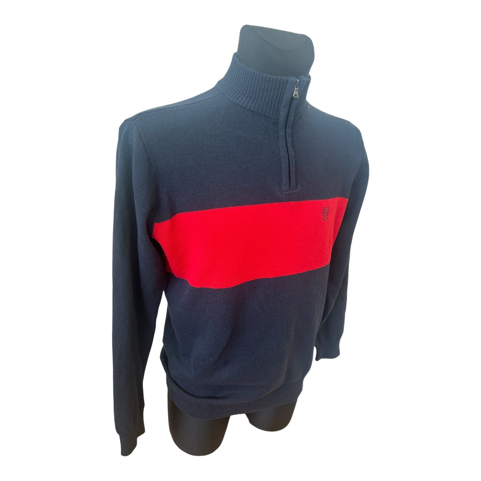 Chaps Herren Pullover M Dunkelblau Rot Stehkragen Reissverschluss Logo