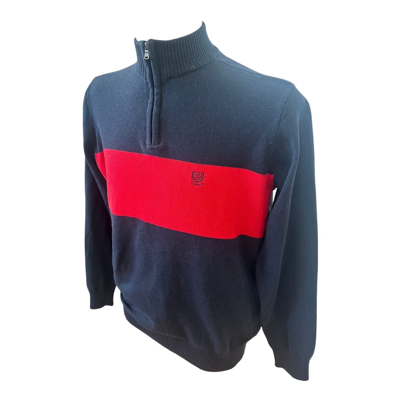 Chaps Herren Pullover M Dunkelblau Rot Stehkragen Reissverschluss Logo