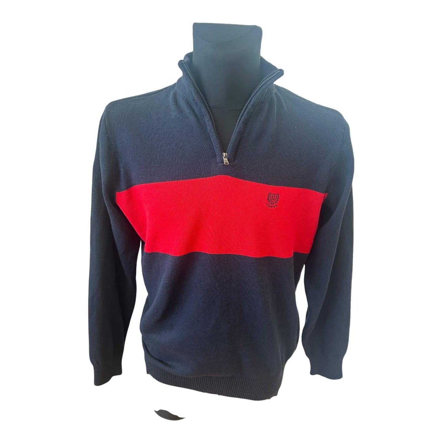 Chaps Herren Pullover M Dunkelblau Rot Stehkragen Reissverschluss Logo