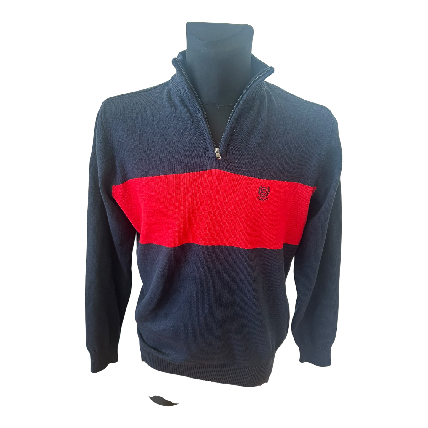 Chaps Herren Pullover M Dunkelblau Rot Stehkragen Reissverschluss Logo