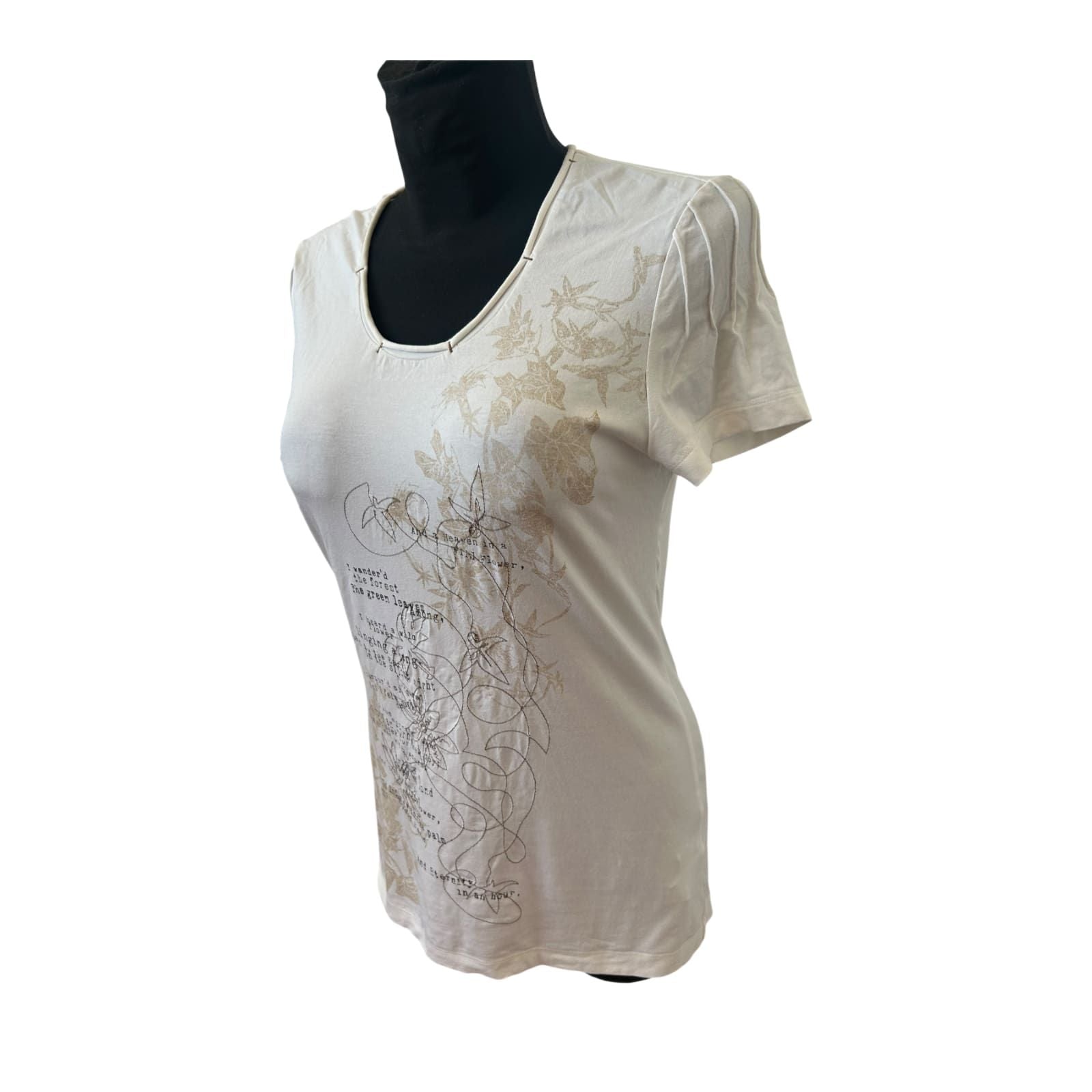 Taifun Damen Shirt Gr 40 Weiß Viskose Stretch Print Elegant Sommer
