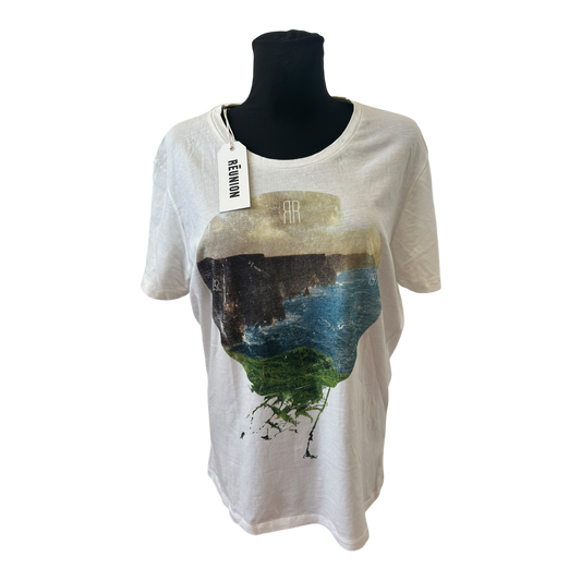 Reunion Damen Shirt Gr L Weiß Baumwolle Print Küstenmotiv Neu Etikett