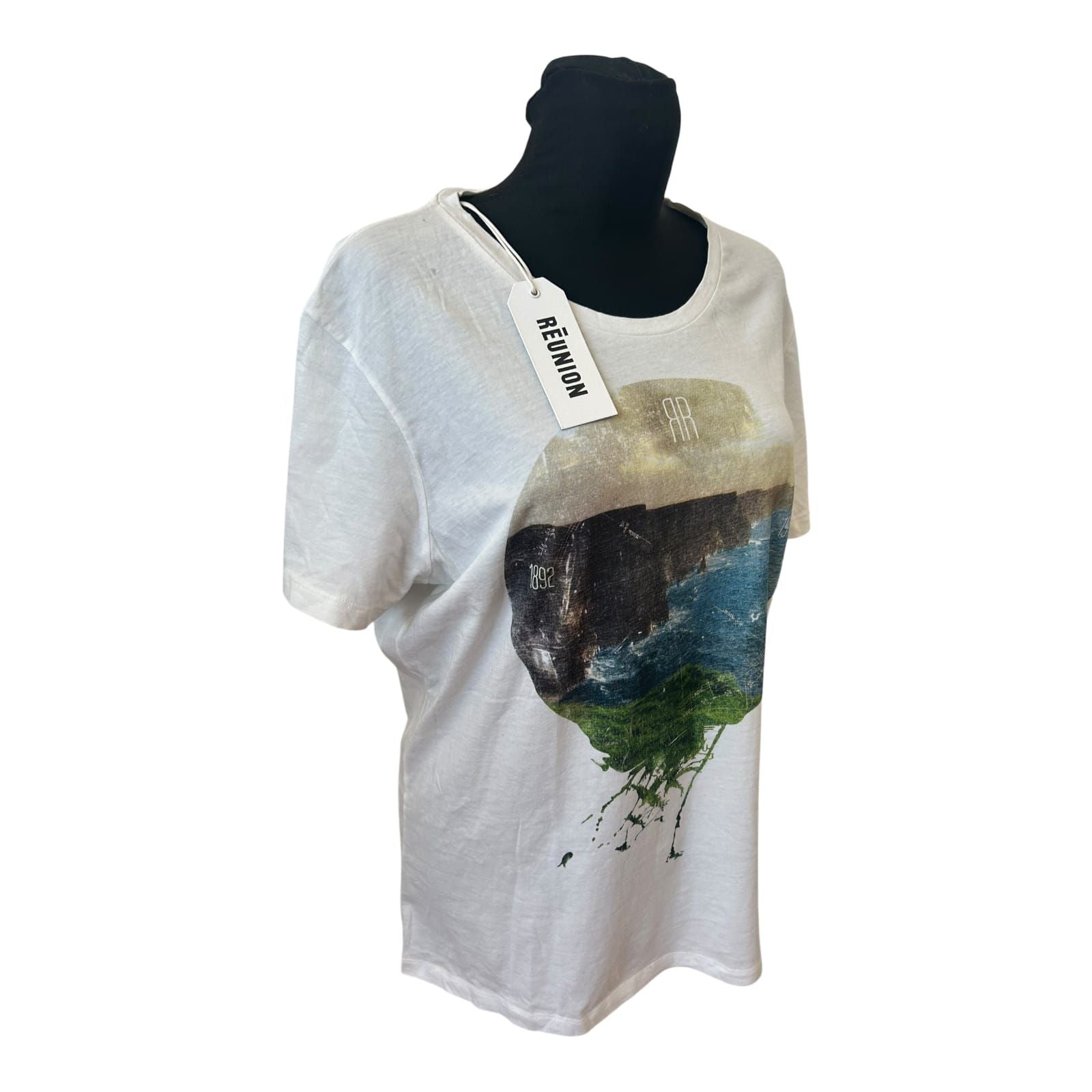 Reunion Damen Shirt Gr L Weiß Baumwolle Print Küstenmotiv Neu Etikett