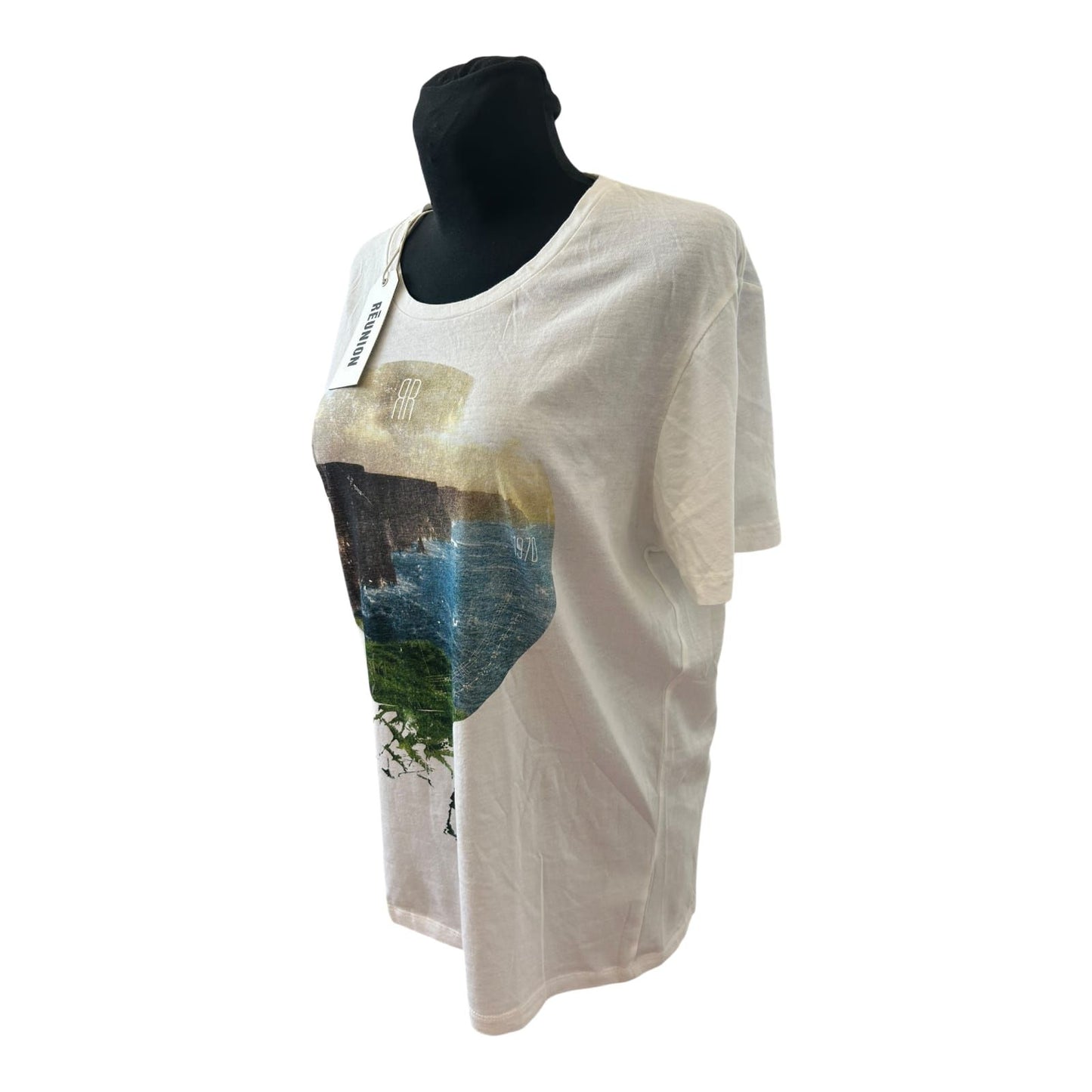 Reunion Damen Shirt Gr L Weiß Baumwolle Print Küstenmotiv Neu Etikett