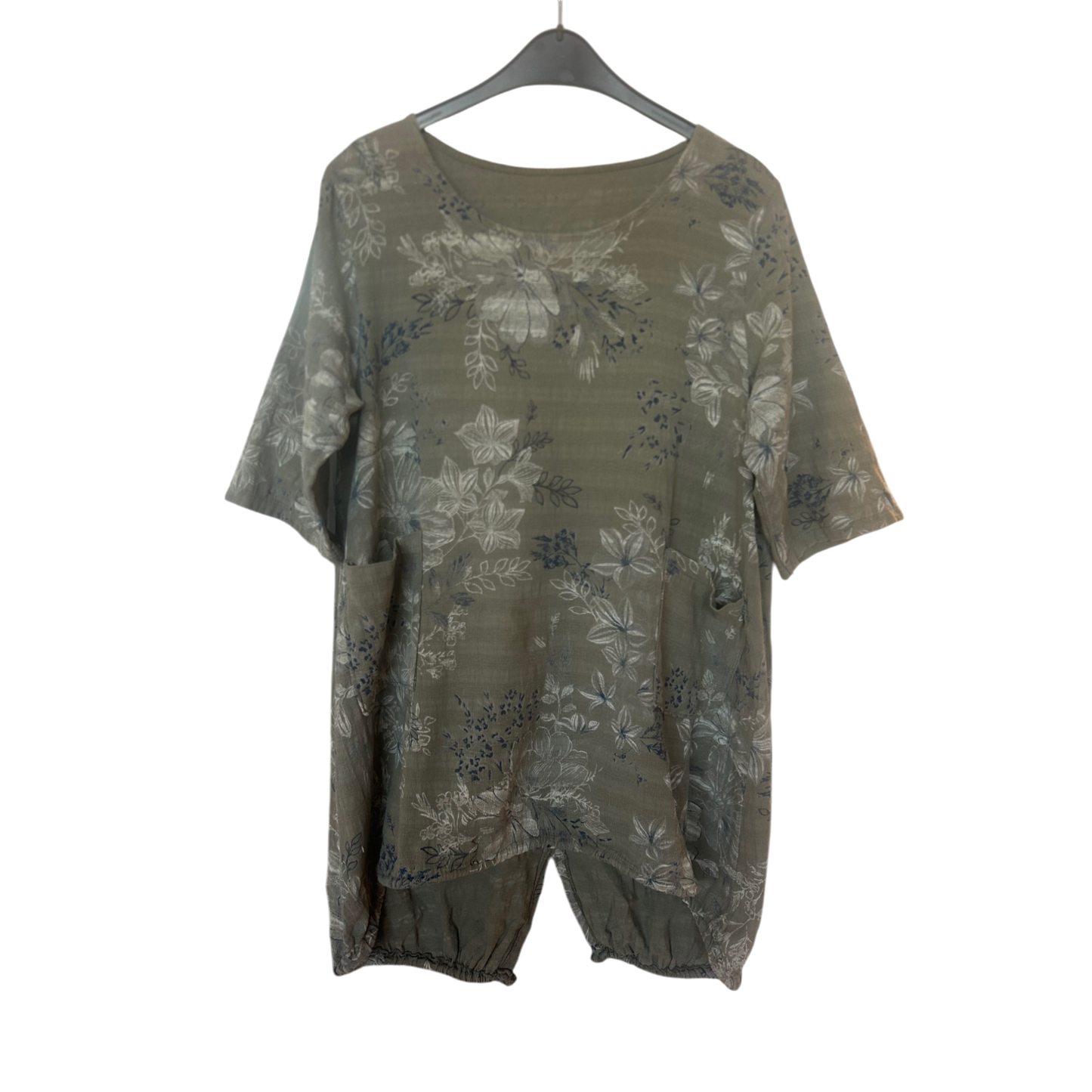 Tunika Kleid Damen Dress Damenkleid Gr. XXL Leinen Florales Muster Luftig Sommer