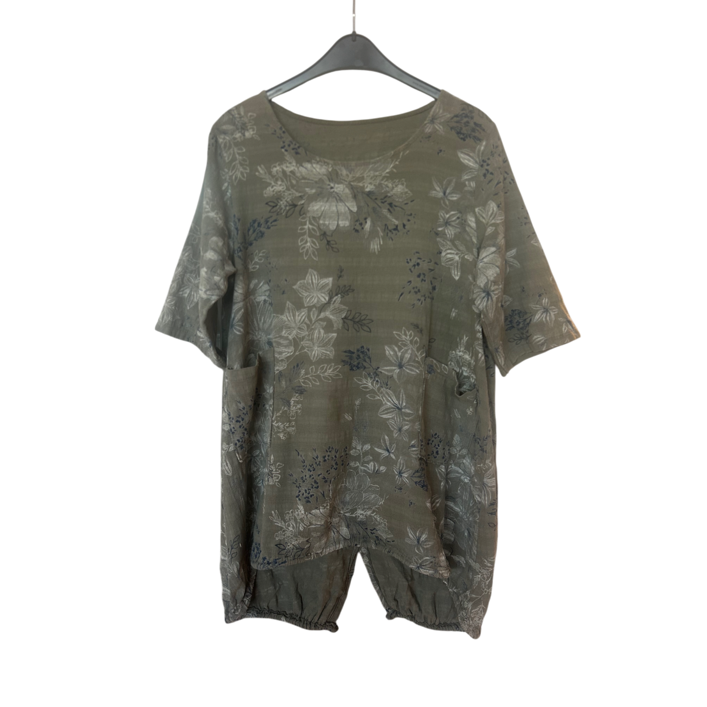 Tunika Kleid Damen Dress Damenkleid Gr. XXL Leinen Florales Muster Luftig Sommer