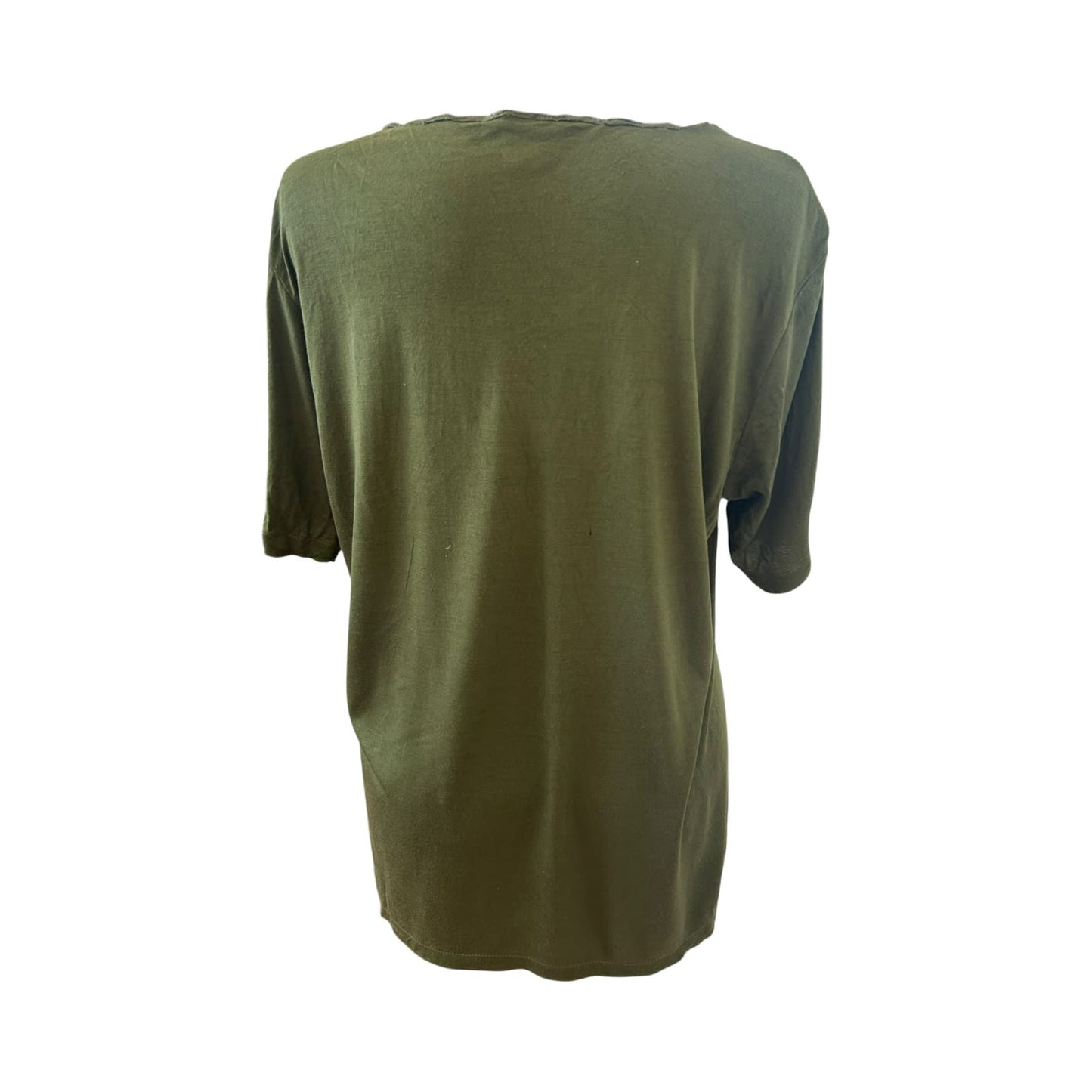 Damen Shirt Gr 44 Khaki Viskose Applikation Seitenschlitze Elegant Hochwertig