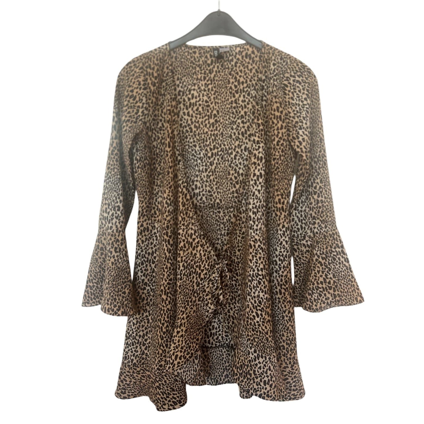H&M Tunika Kleid Damen Dress Damenkleid Gr. 40 Leoprint Boho Glockenärmel Look