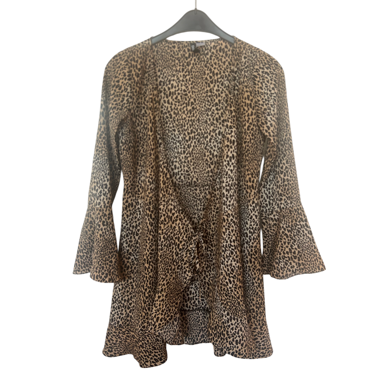 H&M Tunika Kleid Damen Dress Damenkleid Gr. 40 Leoprint Boho Glockenärmel Look