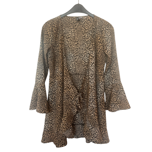 H&M Tunika Kleid Damen Dress Damenkleid Gr. 40 Leoprint Boho Glockenärmel Look