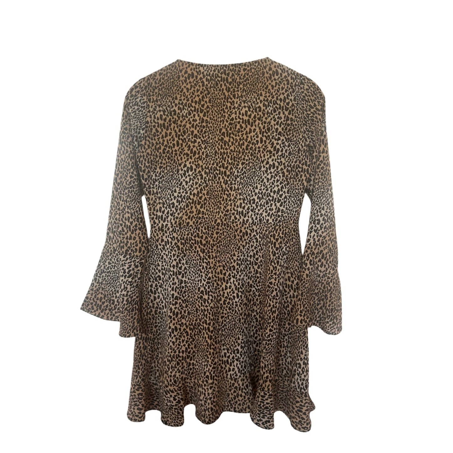 H&M Tunika Kleid Damen Dress Damenkleid Gr. 40 Leoprint Boho Glockenärmel Look