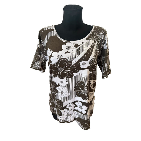 Infinity Woman Shirt Gr L Braun Weiß Blumen Strass Baumwolle Sommer