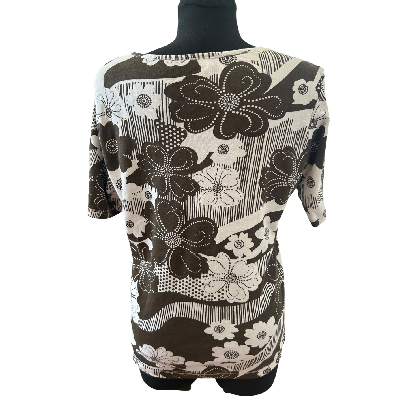 Infinity Woman Shirt Gr L Braun Weiß Blumen Strass Baumwolle Sommer