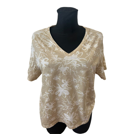 United Colors of Benetton Shirt Damen Gr M Beige Weiß V-Ausschnitt Blumen