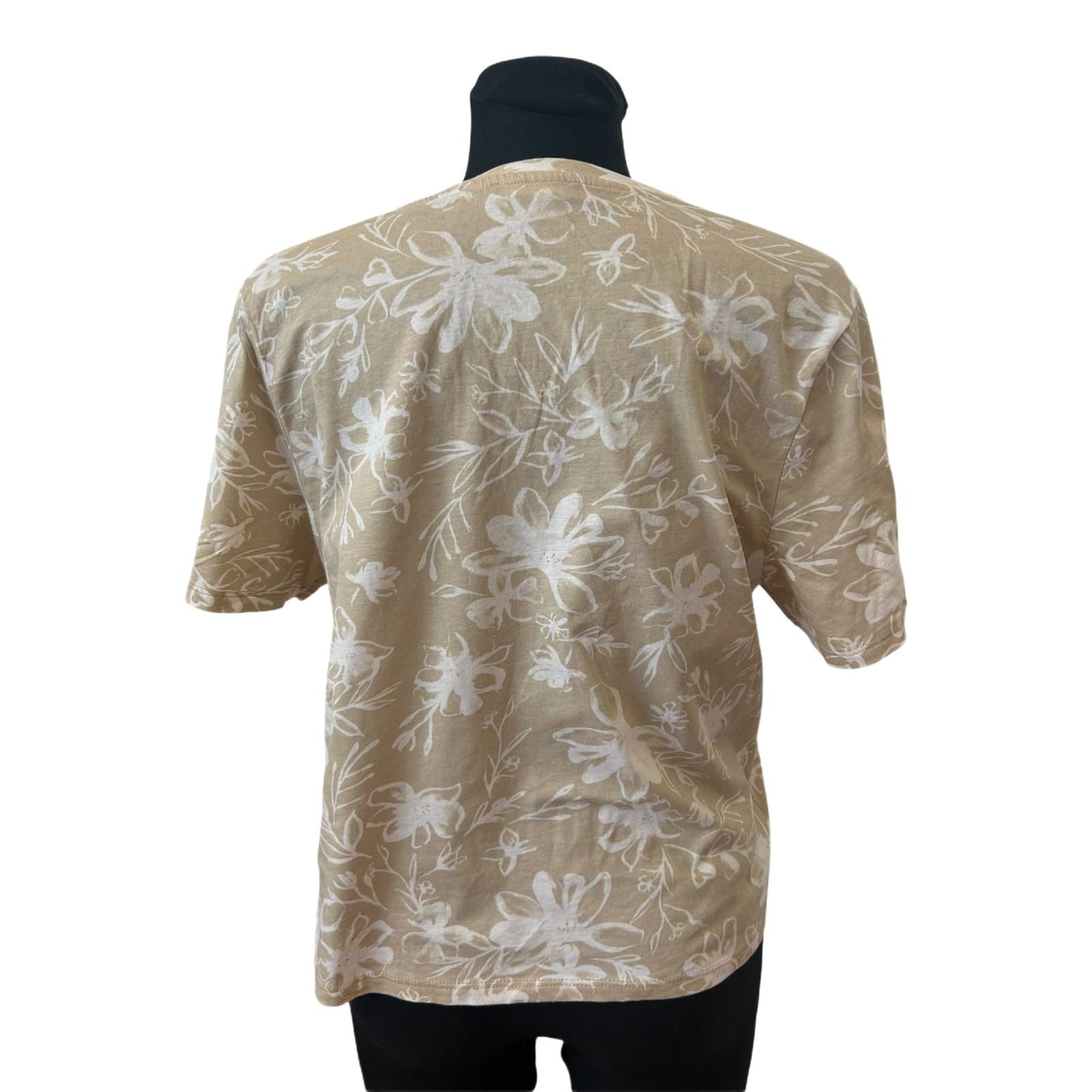 United Colors of Benetton Shirt Damen Gr M Beige Weiß V-Ausschnitt Blumen