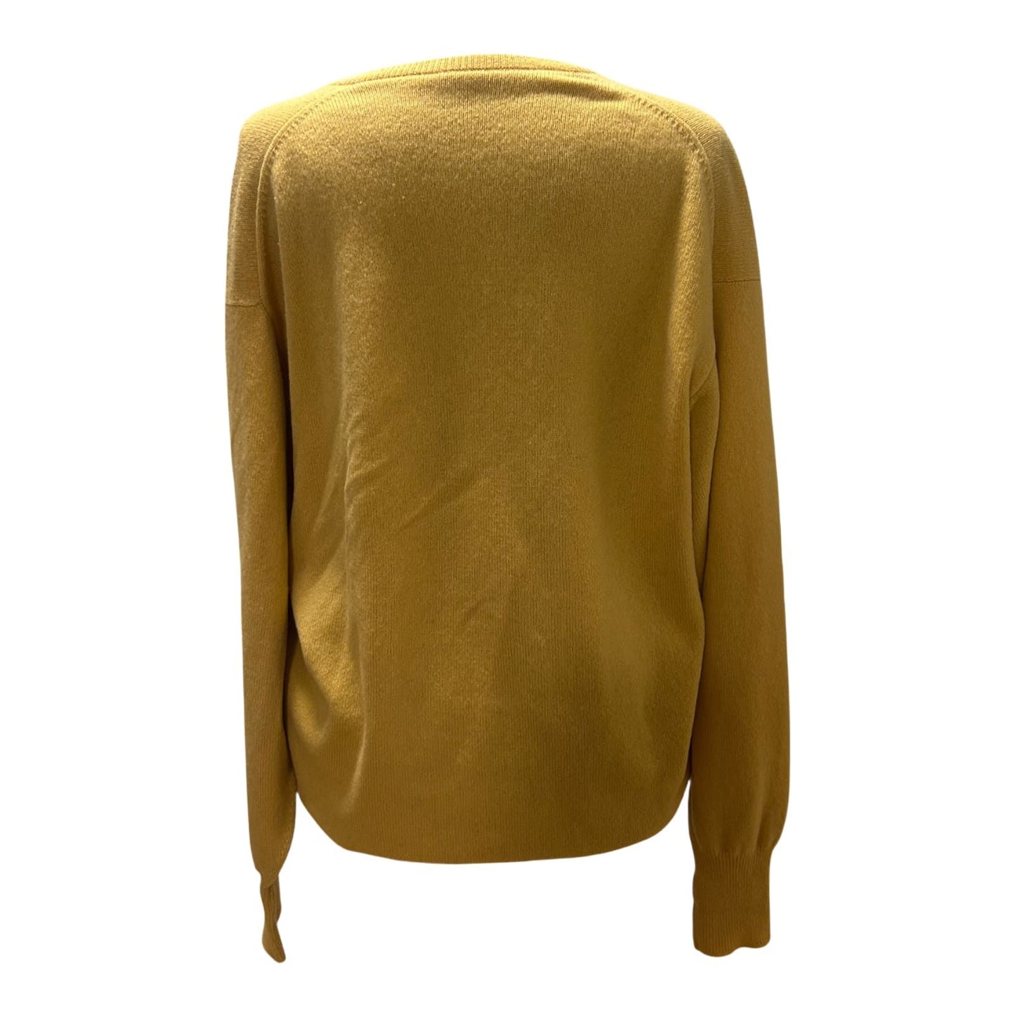 Damen Pullover 42 Gelb 100% Schurwolle Oversize V-Ausschnitt Elegant