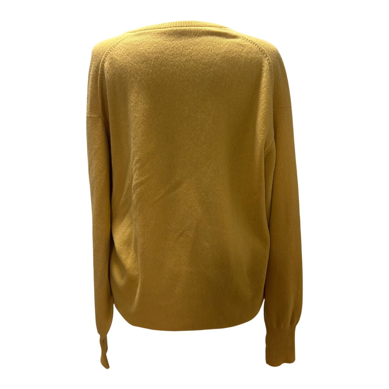 Damen Pullover 42 Gelb 100% Schurwolle Oversize V-Ausschnitt Elegant