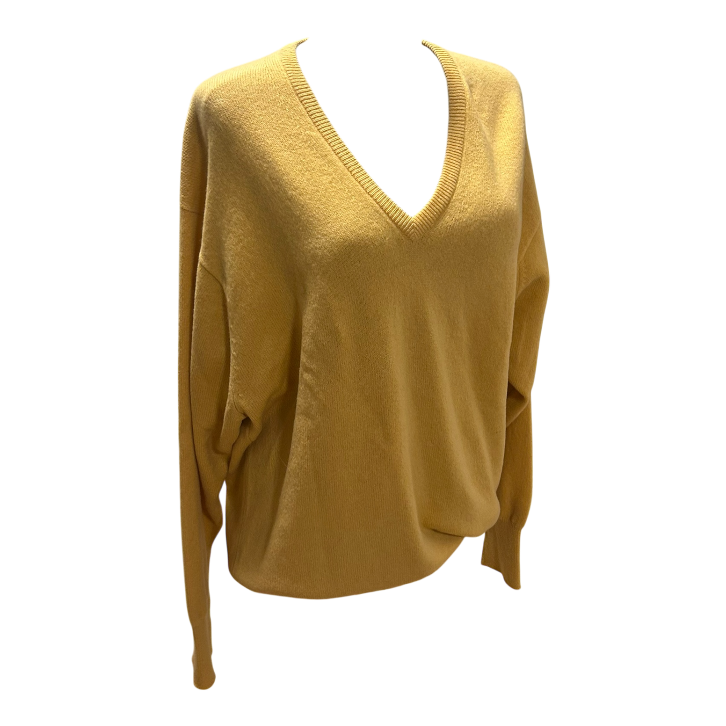 Damen Pullover 42 Gelb 100% Schurwolle Oversize V-Ausschnitt Elegant
